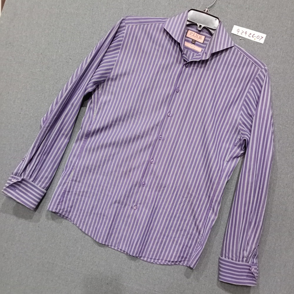 Thomas Pink Slim Fit Purple Striped Dress Shirt Mens 15.5 39cm Long Sleeve